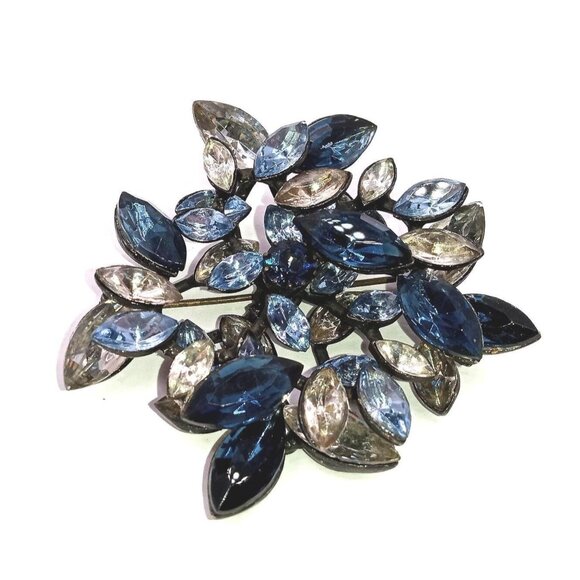 Jewelry - Deep Blue, Pale Blue and Clear Rhinestone Brooch